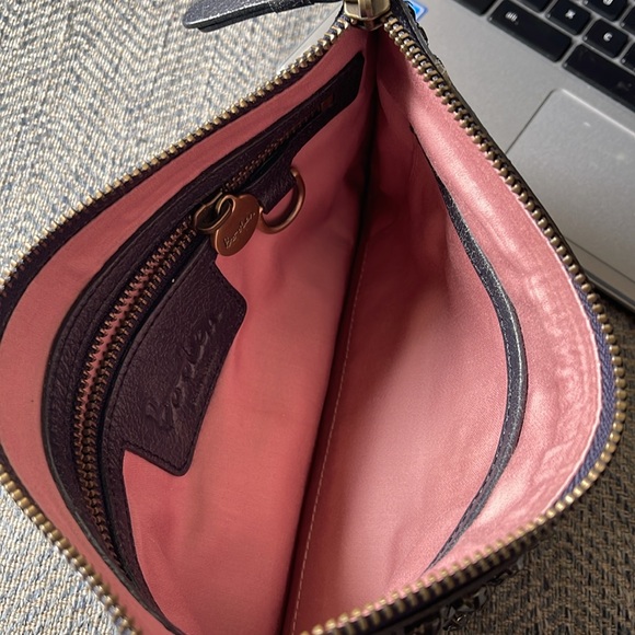 Boden Blue Distressed Leather Rhinestone Zippered Clutch - Picture 5 of 12